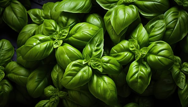 Group of basil leaves forming a background.  food background.Generative AI