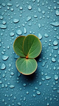 Raindrops on a green leaf. macro Wet green leaf on a rainy day .Generative AI