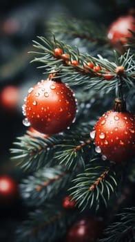 vertical Christmas background. Christmas tree macro details close up.Generative AI