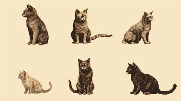 Vintage style cat clip art in sepia tones