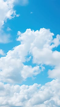 Background of blue sky with snow-white clouds. vertical background.Generative AI