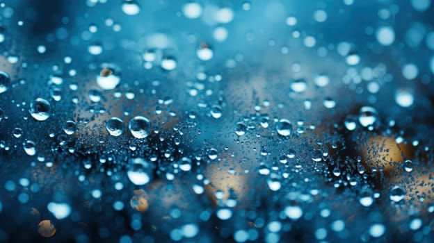 Water drops on transparent glass after rain as a background image. Copy, empty space for text.Generative AI