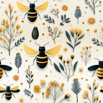 seamless pattern with striped insects beetles.Generative AI