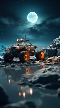 electrically controlled all-terrain vehicle in the landscape of an unknown planet.Generative AI