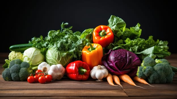 harvest of farm vegetables on wooden table.agriculture.Generative AI