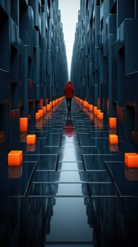 black geometric perspective receding into the distance. vertical abstract background.Generative AI