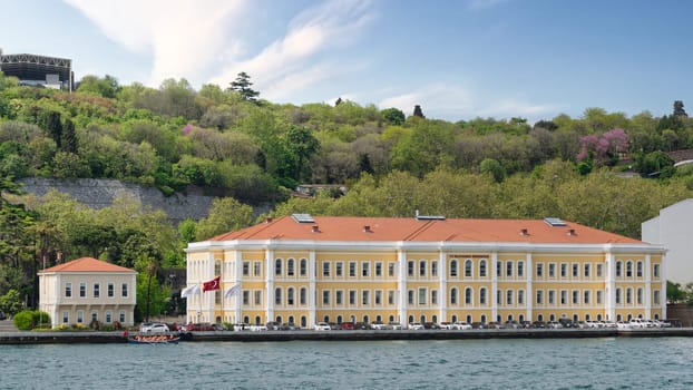 Istanbul, Turkey - May 8 2023: Galatasaray University in Ortakoy district, located on the shores of the Bosphorus Strait offering stunning views of the city