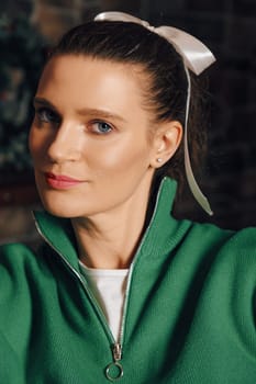 Portrait of beautiful woman with healthy skin during winter holidays