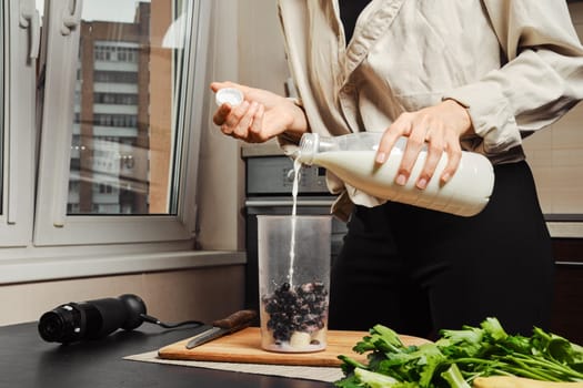Concept of healthy eating and dieting, cooking vegetarian smoothie