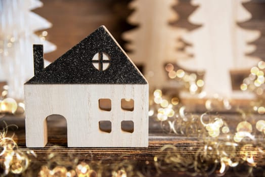 Copy Space, With Cozy House, Snowy Atmosphere, Christmas, Winter, Decoration, Background