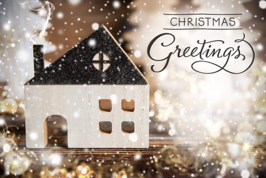 Text Christmas Greetings, With Cozy House, Snowy Atmosphere, Christmas, Winter, Decoration, Background