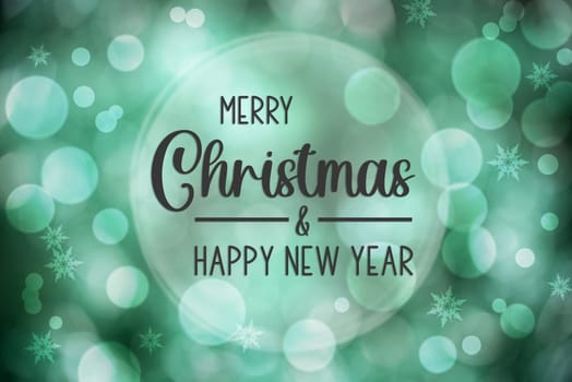 Shiny Blurry Turquoise Christmas Background With Bokeh And Text Merry Christmas And Happy New Year