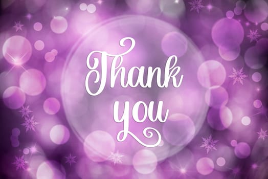 Purple and White Christmas Background With Shiny Bokeh and Text Thank You