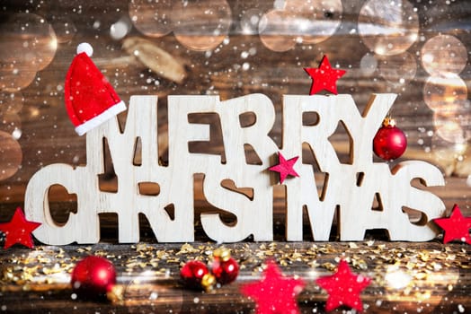 Wooden Text Merry Christmas With Winter Decoration, Christmas Decoration, Red Winter Decor, Snow