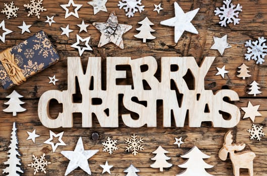 Wooden Text Merry Christmas With Winter Decoration, Christmas Decoration, Natural Christmas Flatlay