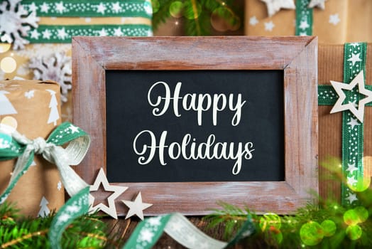 Text Happy Holidays, And Green, Sustainable Christmas Decoration, Winter Decoration, Eco-Friendly