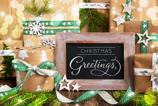 Text Christmas Greetings, Green Winter Decor, Sustainable Christmas Background