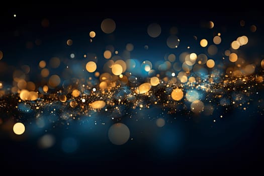 Magic background with golden bokeh with colorful purple pink yellow. Frame from golden shiny splashes, drops. Elegant luxury wallpaper