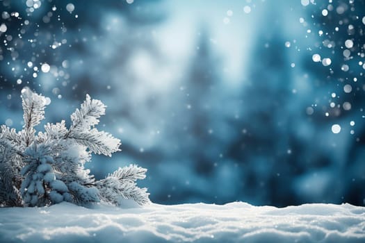 Isolated christmas tree in idyllic white snowy landscape, greeting card banner concept with copy space for december holiday season, christmas background