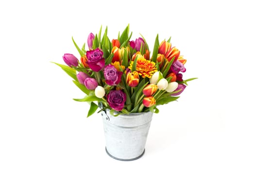 flowers in a bucket on white background