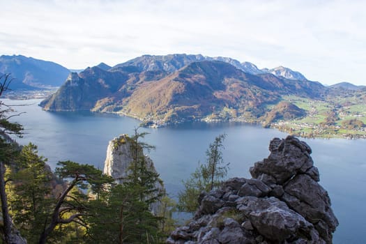 Lake Traunsee and Alps seen from Traunstein, Upper Austria, Austria