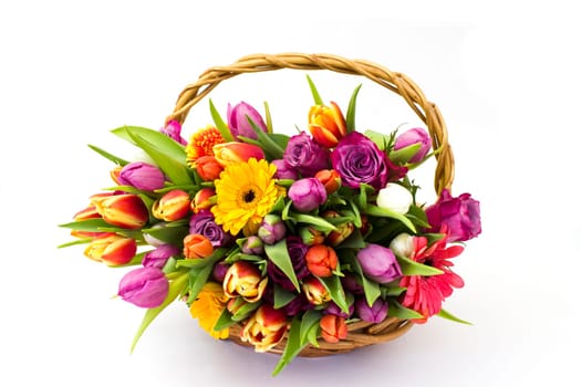 flowers in a basket on white background