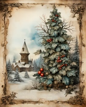 retro stylization of an old Christmas card.Generative AI