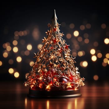 Beautiful Christmas card, red and gold tree. space for copying.Generative AI