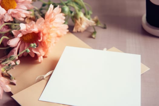 Greeting card on table, copy space.Generative AI