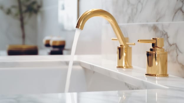 Beautiful marble sink with golden faucet in the bathroom.Generative AI