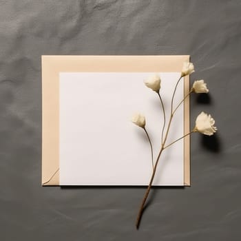 postcard mockup on a natural background with dried flowers.Generative AI