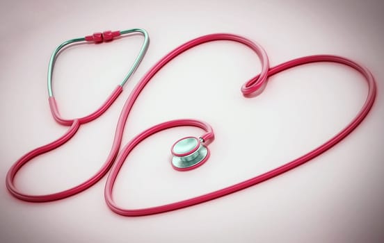 Stethoscope with heart shaped card. 3D illustration.