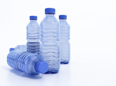 Plastic water bottles isolated on white background. 3D illustration.