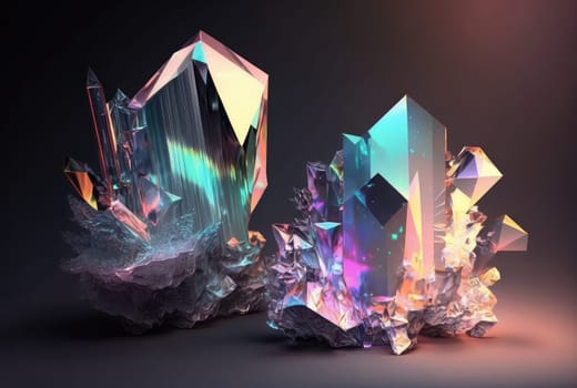 Abstract glass holographic crystals. Generative AI background