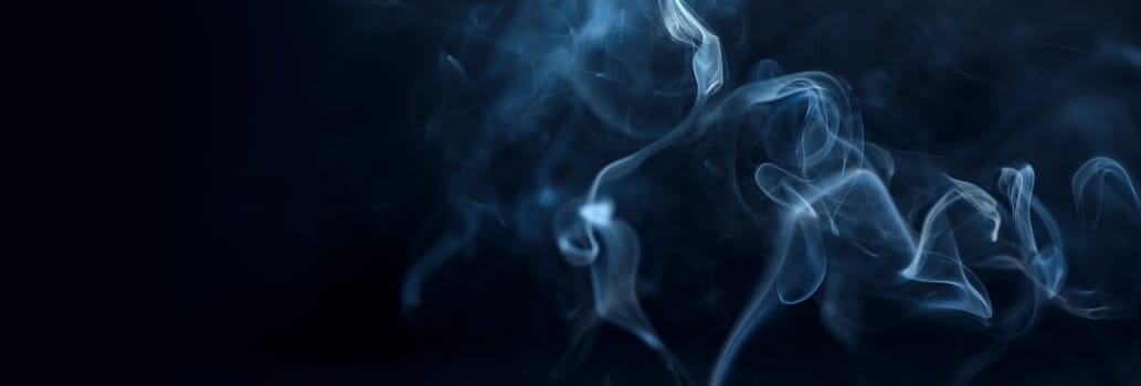 Spooky dark Halloween background banner design with copyspace. Abstract smoke on black.