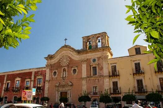 MILAZZO, SICILY, Italy - 03 October 2023.. The church of the Carmine located in Piazza Caio Duilio in the historic centre of the city of Milazzo.