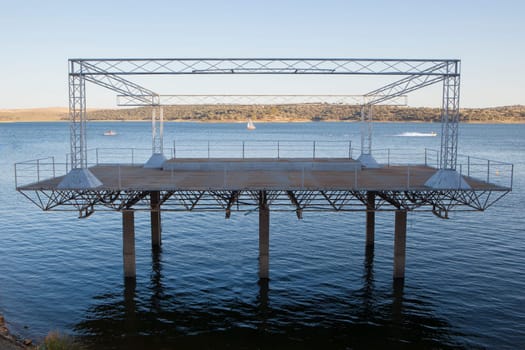 Costa Dulce de Orellana, unique inland beach in Spain awarded with the Blue Flag, Badajoz, Spain. Stage on water
