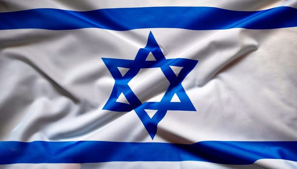 close up waving flag of Israel. flag symbols of Israel.