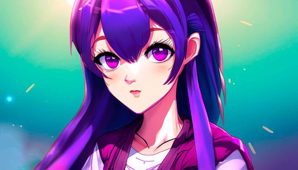 The Exquisite facial features cartoon anime blue purple hair beautiful girl avatar game characte