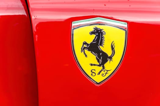 WETTENBERG, HESSE, GERMANY - 07 - 28 - 2023: Ferrari F 40 Logo in Detail at a Car Show in Krofdorf-Gleiberg near Giessen.