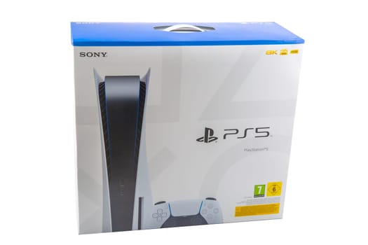 HUETTENBERG, HESSE/GERMANY - 7-27-2023: Cardboard Packagefrom Playstation 5 Play Console.