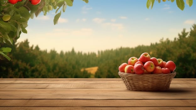 Concept with red apples copyspace for autumn and thanksgiving, artificial art