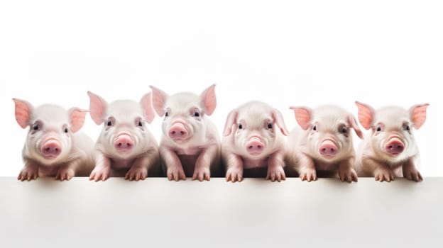 Beautiful Piglets in a row isolated on white background. Artificial Art.
