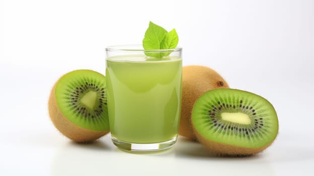 Fresh Kiwi Juice in a glass and Kiwi fruits isolated on white background. artificial art