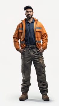 Portrait from construction worker isolated on white background. Generative AI