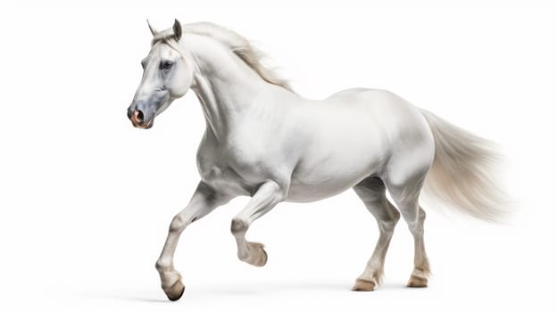 Beautiful white Horse isolated over white background. Artificial Art