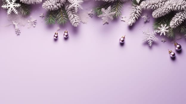 Christmas holiday star and fir branch background in bright purple colours. Winter theme wallpaper.