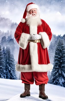 Studio Shot from happy Santa Clause with Eye Glasses and a long white beard. Picture and Background created with Artificial Art.