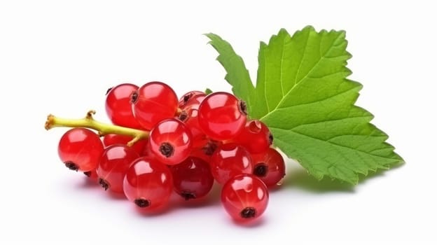 Red Currant with green leaves isolated on white background. artificial art