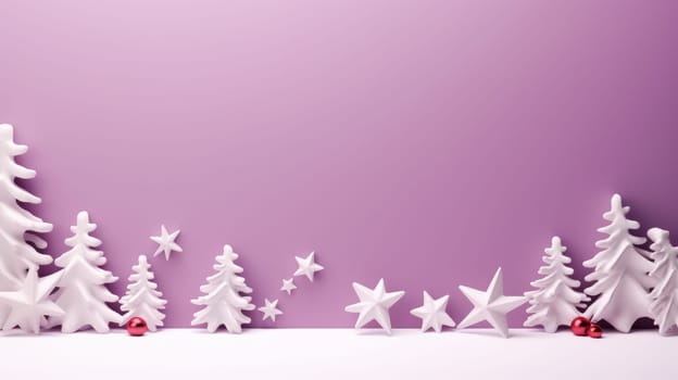 Christmas holiday star and fir branch background in bright purple colours. Winter theme wallpaper.